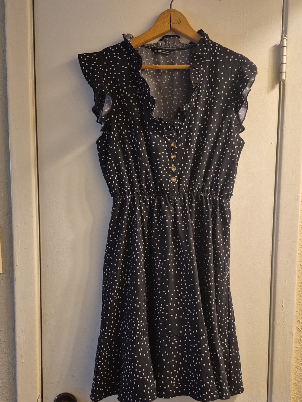 SHEIN Black Polka Dot Ruffle Sleeve Mini Dress